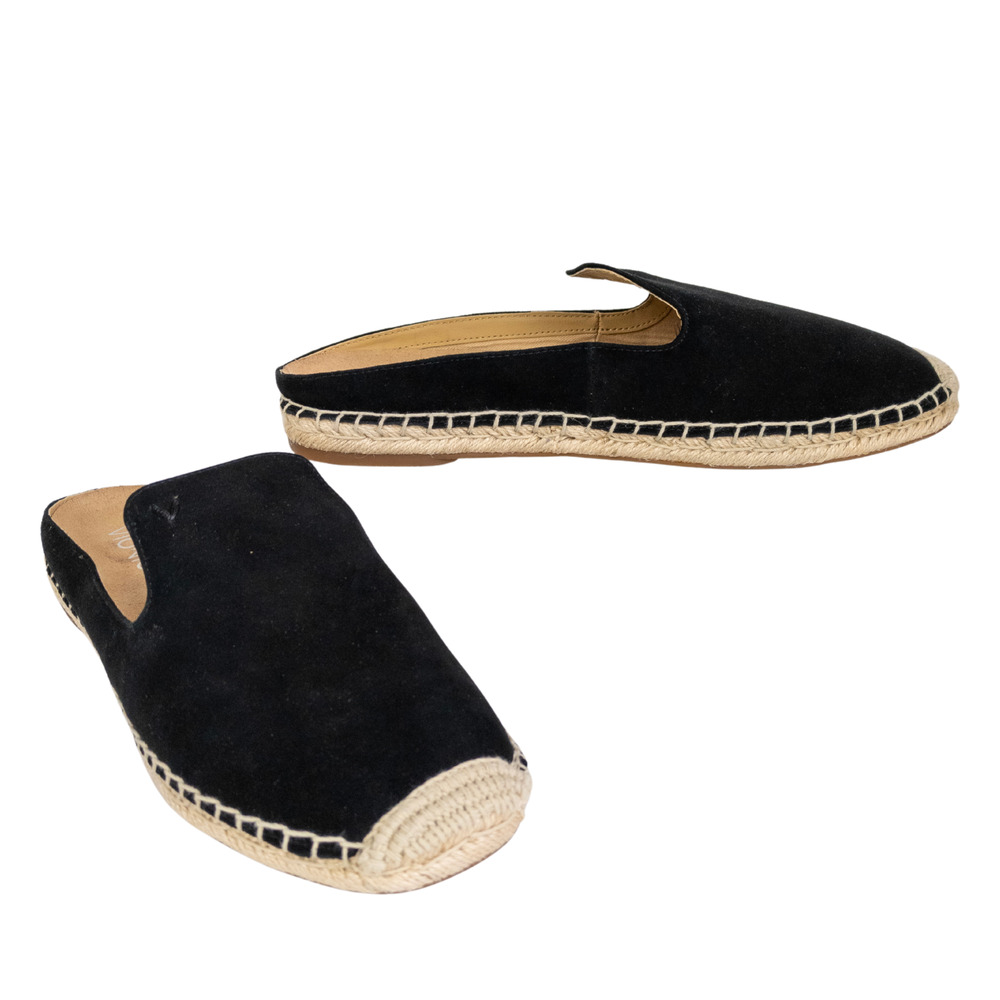 VIONIC Black Santorini Espadrille Mule Flats Leather Comfort Women's 9.5